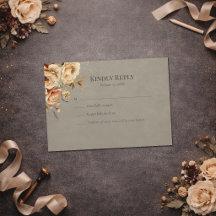 Élégante carte de réponse de mariage floral taupe