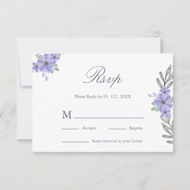 Élégante carte de réponse de mariage florale Perve (Devant)