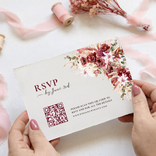 Élégante carte de réponse de mariage QR Code aquar