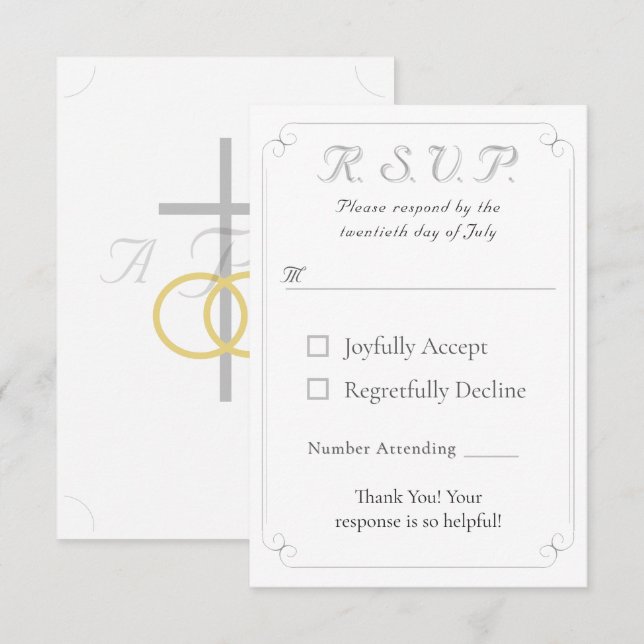 Élégante carte de réponse du Mariage catholique mo (Devant / Derrière)