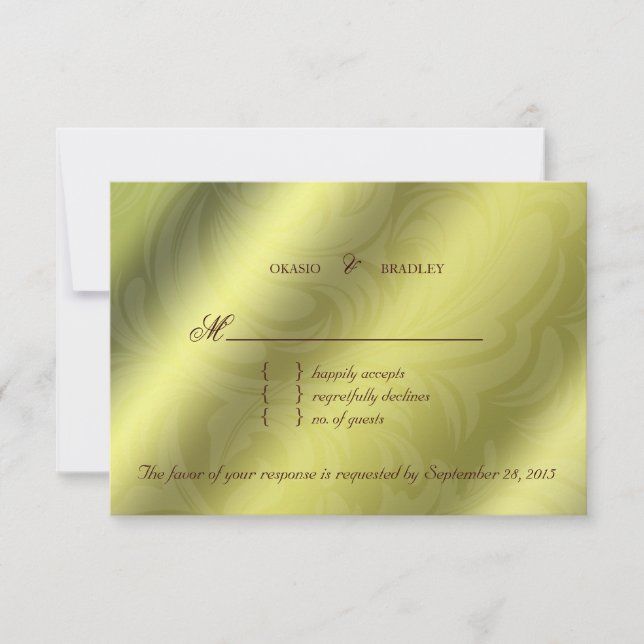 Élégante carte de réponse Mariage RSVP Brown vert (Devant)