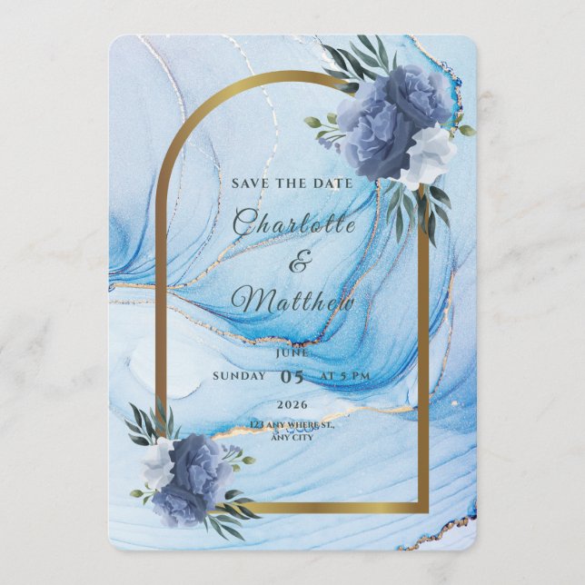 Élégante carte de sauvegarde de date de mariage bl (Devant)