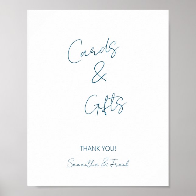 Elégante carte de script bleu et affiche cadeau (Devant)