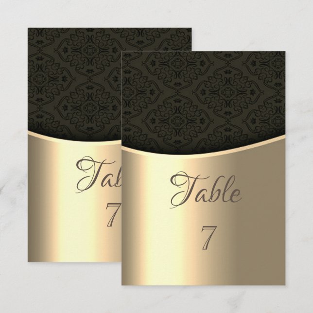 Élégante carte de table en damas noir or (Devant / Derrière)
