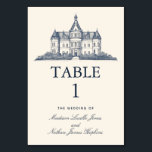 Elégante carte de table Mariage du Manoir du Vieux<br><div class="desc">Célébrez votre journée spéciale avec ces élégants numéros de table présentent un design simple et royal d'un ancien manoir bleu français contre un arrière - plan crème. Un design minimaliste et intemporel au charme vintage. Personnalisez le texte, la police et les couleurs en fonction de vos préférences de conception. Objets...</div>