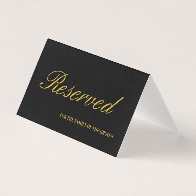 Élégante carte de table Mariage réservée en noir e (Front)