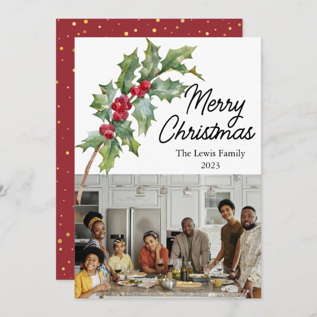 Elégante carte de vacances aux baies d'hiver (Devant / Derrière)