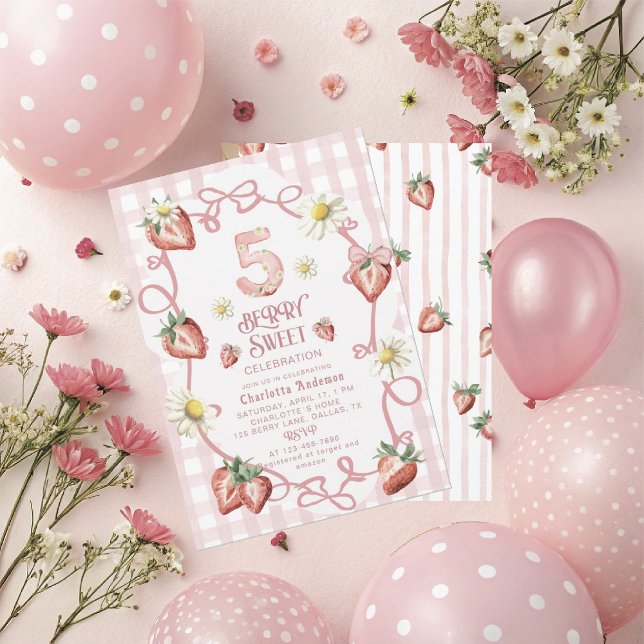 Elégante carte de vacances biFlat à la fraise aqua (Créateur téléchargé)