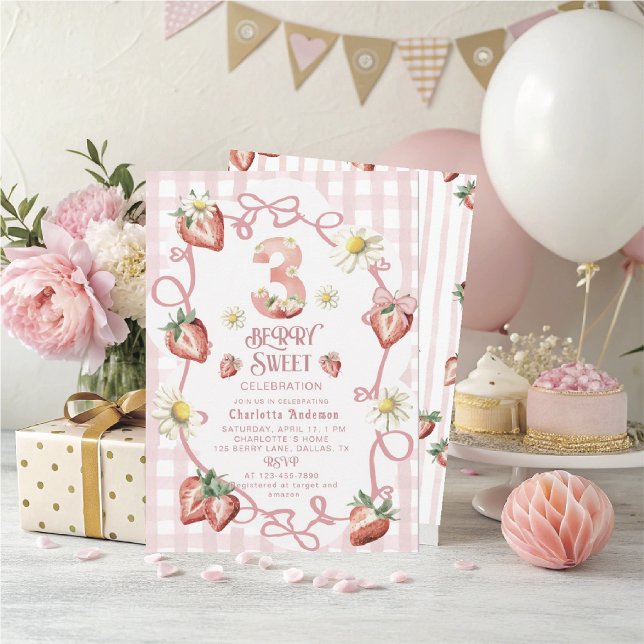 Elégante carte de vacances biFlat à la fraise aqua (Créateur téléchargé)