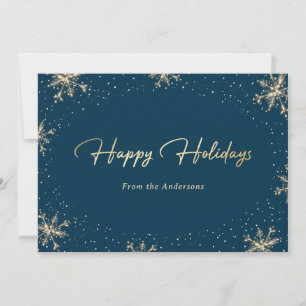 Elégante carte de vacances Blue and Gold Snowflake