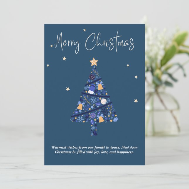 Elégante carte de vacances en Arbre de Noël Bleu D (Debout devant)