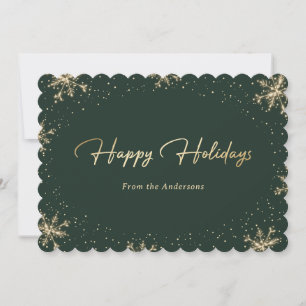 Elégante carte de vacances Green Gold Snowflake mo