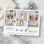 Elégante carte de vacances Green Merry & Bright 3<br><div class="desc">Carte photo de vacances simple et élégant avec un motif blanc sur le dos. Pour une personnalisation plus avancée de cette conception,  veuillez cliquer sur le lien Personnaliser supplémentaire pour changer la police,  la taille,  la couleur,  etc.</div>