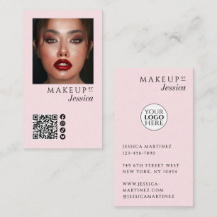 Élégante carte de visite Makeup rose poudré QR Cod