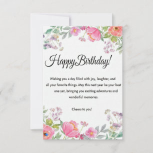 Elégante carte de voeux d'anniversaire Floral