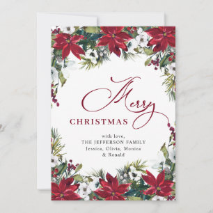 Élégante carte de vœux de Noël au poinsettia et au