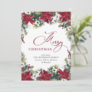 Élégante carte de vœux de Noël au poinsettia et au