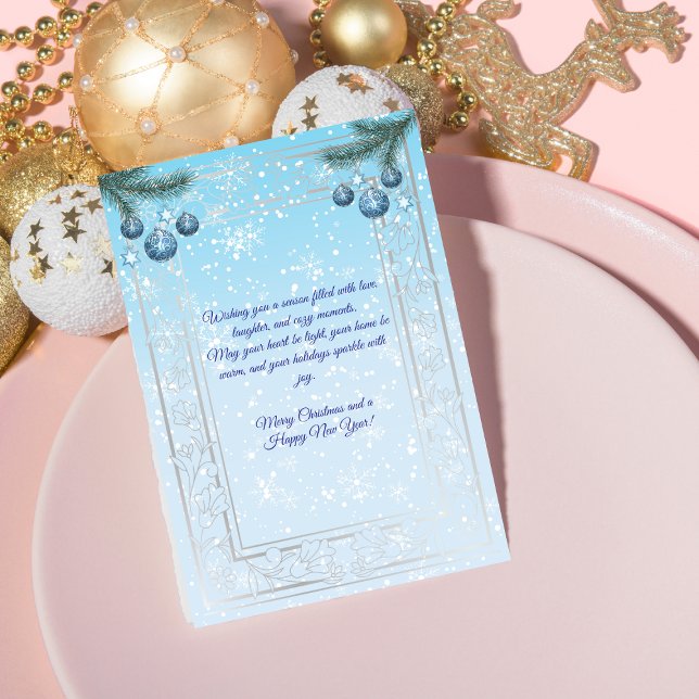 Élégante carte de voeux de Noël bleu et blanc (Créateur téléchargé)