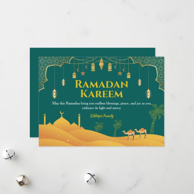 Elégante carte de voeux Ramadan Moubarak (Devant/Arrière en situation)