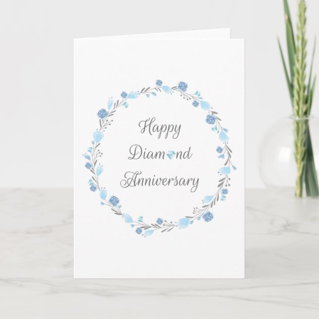 Élégante carte Diamond Floral Anniversaire 60 ans (Devant)