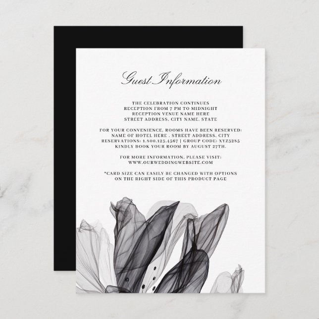 Élégante carte d'insertion de Mariage noir floral  (Devant / Derrière)