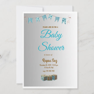 Élégante carte d'invitation Baby shower bleu