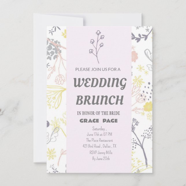 Elégante carte d'invitation Brunch Mariage floral (Devant)