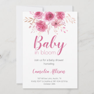Élégante carte d'invitation de Baby shower rose