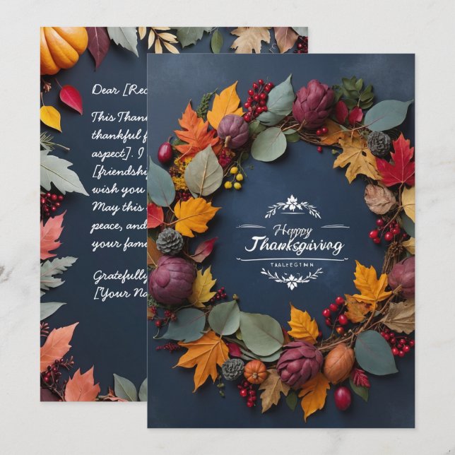 Élégante carte d'invitation de couronne de Thanksg (Devant / Derrière)