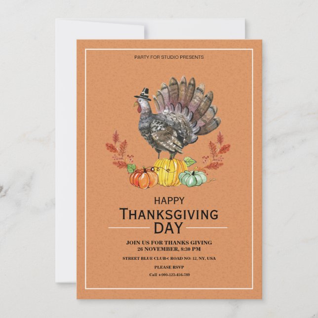Élégante carte d'invitation de fête de Thanksgivin (Devant)