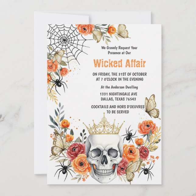 Elégante carte d'invitation Halloween | Crâne, Cou (Devant)