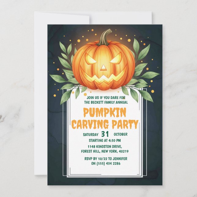 Elégante carte d'invitation Halloween | Jack-o’-La (Devant)