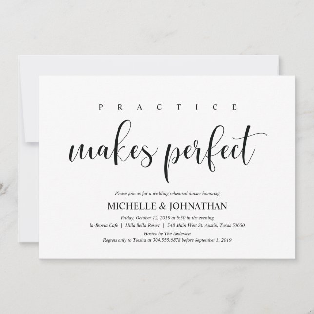 Élégante carte d'invitation pour le dîner de répét (Devant)