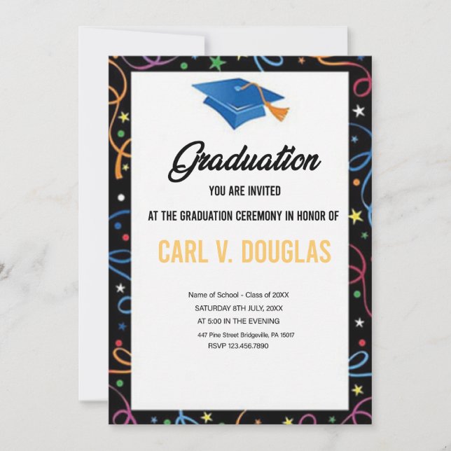 Élégante carte d'invitation pour un diplôme d'étud (Devant)