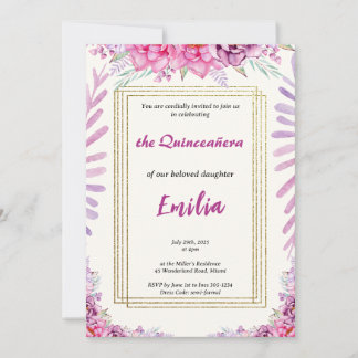 Elégante carte d'invitation Quinceañera Floral Ros