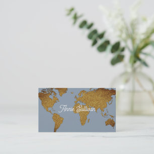 Elégante carte du monde de Faux Gold Dusty Blue