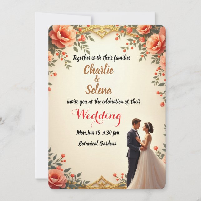 Elégante carte Faire-part de mariage florale (Devant)