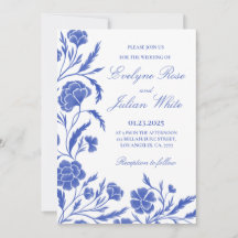 Elégante carte Faire-part de mariage Florale Bleue