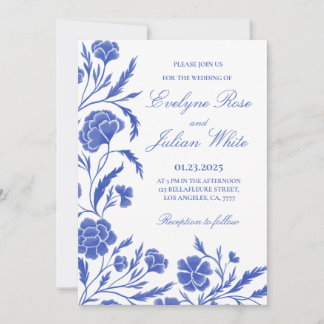 Elégante carte Faire-part de mariage Florale Bleue