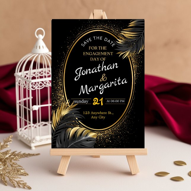 Elégante carte Fiançailles Black & Gold (Créateur téléchargé)