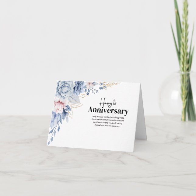 Elégante carte Floral 1er Anniversaire Mariage (Devant)