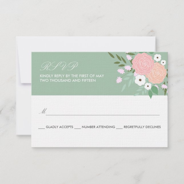 Elégante carte Floral RSVP - menthe (Devant)