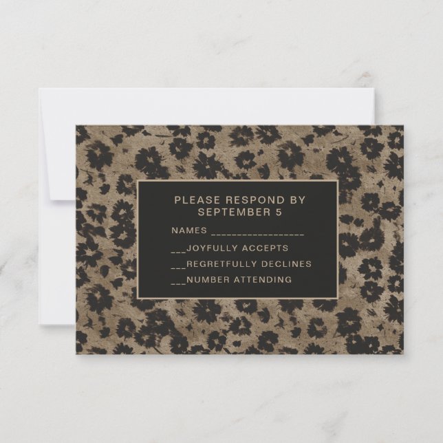 Elégante carte Floral RSVP moderne Brown noir (Devant)