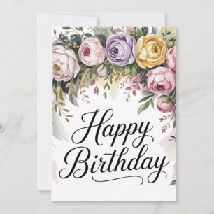 Elégante Carte Florale Anniversaire - Fleurs Aquar