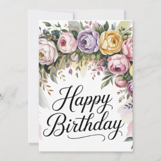 Elégante Carte Florale Anniversaire - Fleurs Aquar