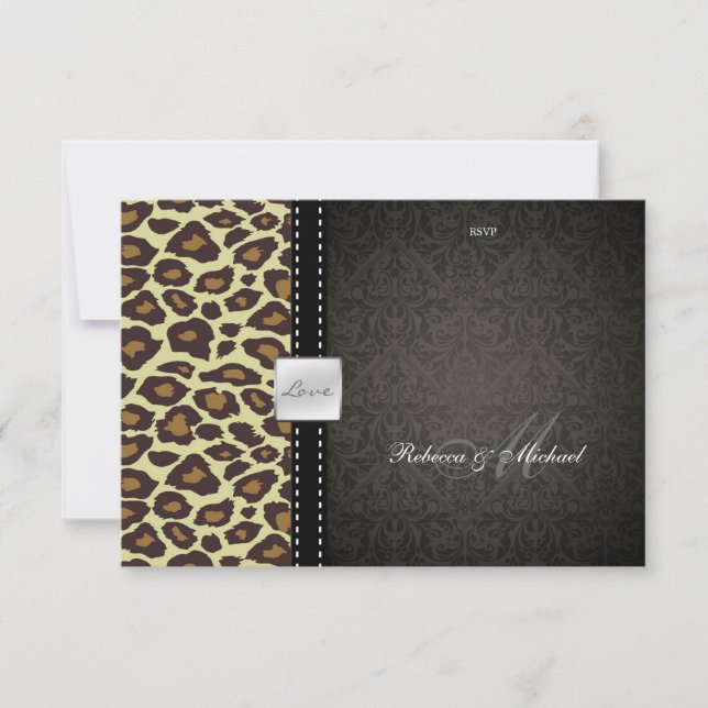 Elégante carte Léopard / Damask RSVP (Devant)