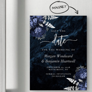 Élégante carte magnétique de mariage chic bleu mar
