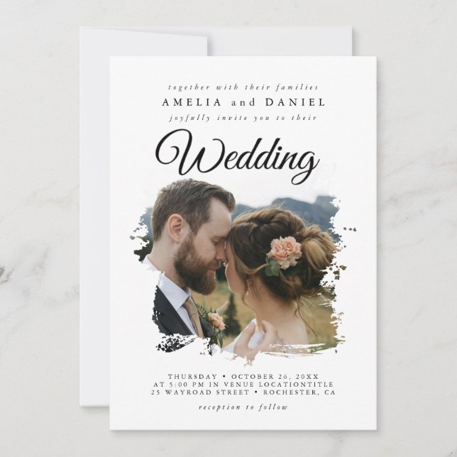 Elégante carte Mariage Brushstroke (Devant)