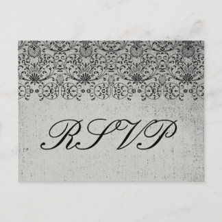 Elégante carte mariage damassé RSVP en argent noir