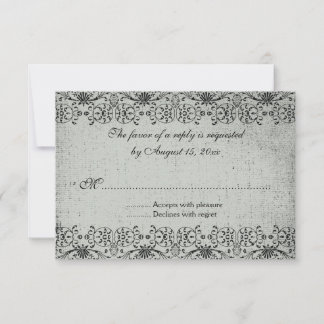 Elégante carte mariage damassé RSVP en argent noir